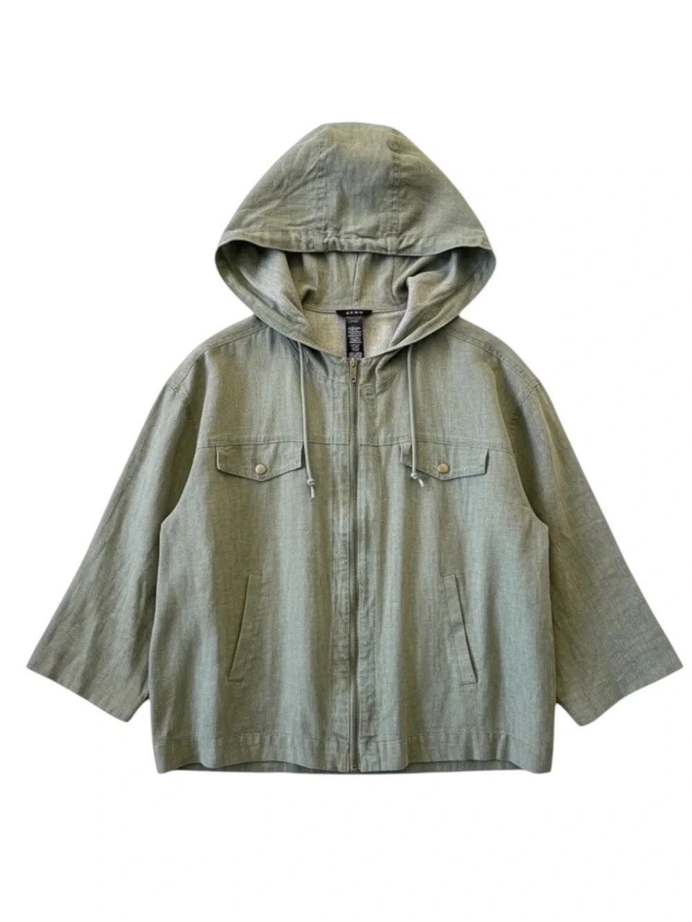 Avon Linen Jacket Cropped Lightweight Spring Fall Hood Olive Green Large - Picture 2 of 16